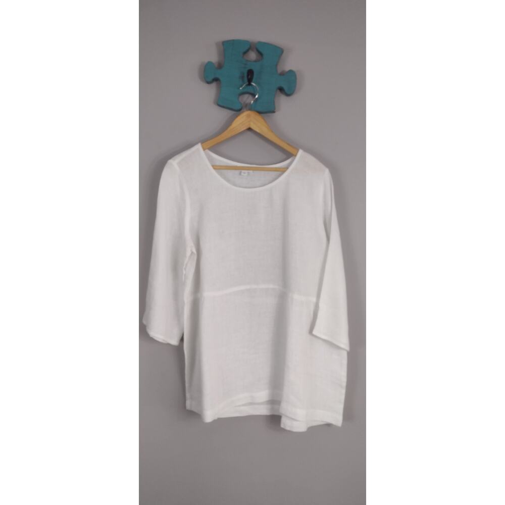 Pure Jill J Jill White 100 % Linen Top  Resortwear Travelwear Lagenlook Layering